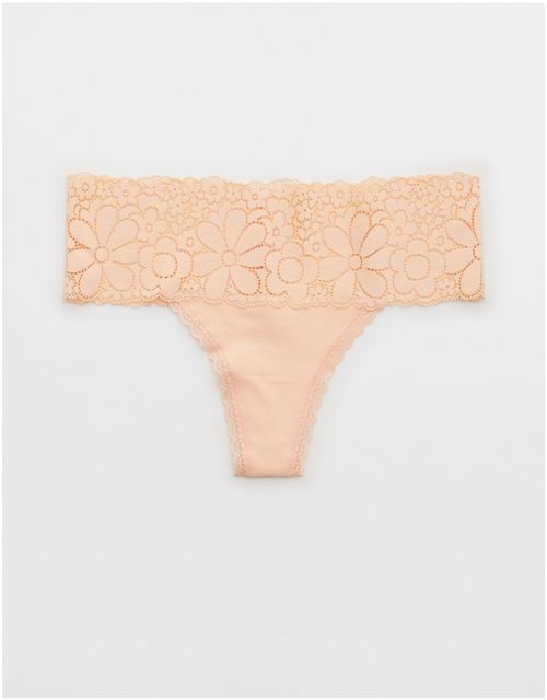 Aerie Candy Lace Cotton Thong Underwear